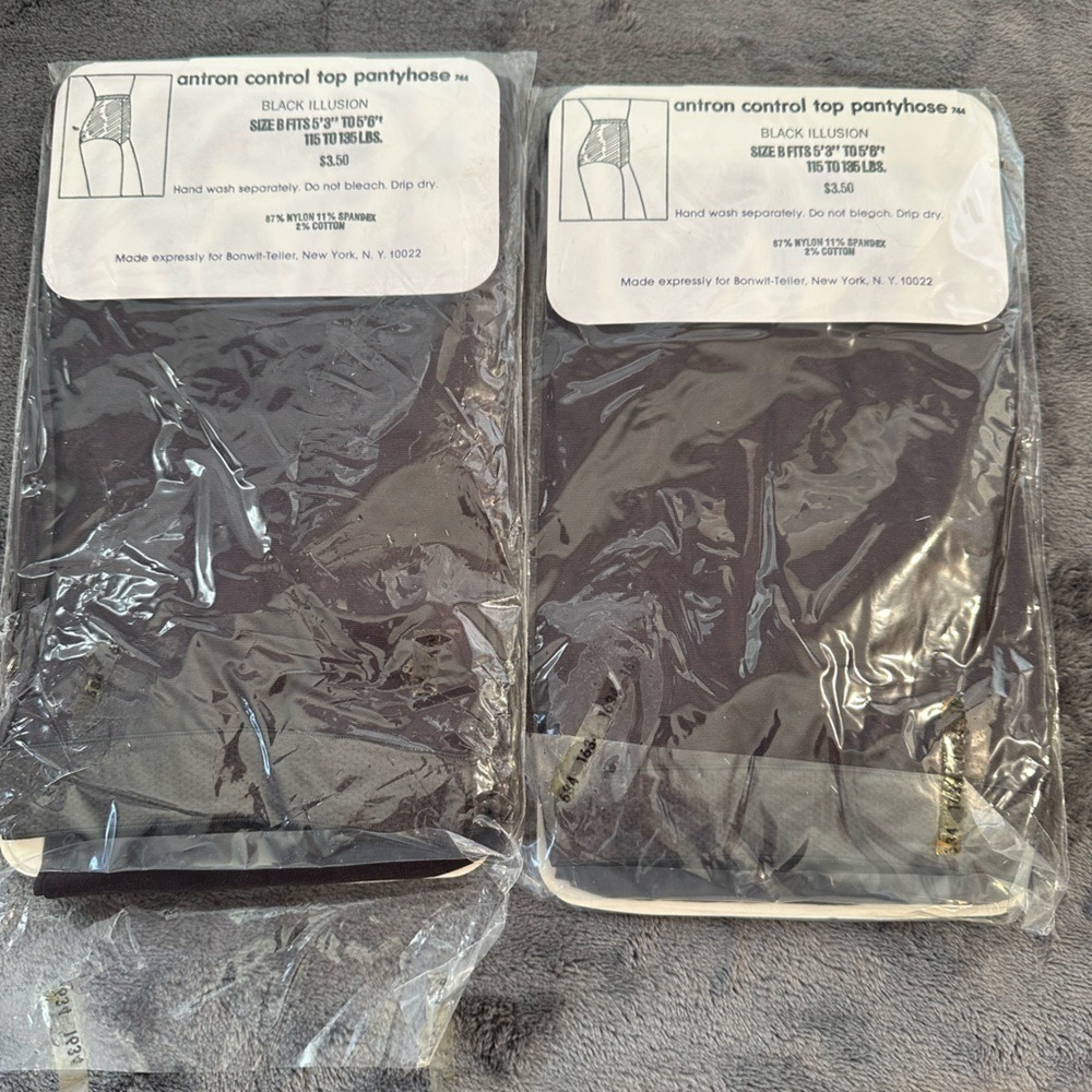 Vintage Bonwit Teller Bontell Deluxe Control Top Pantyhose Black Illusion Lot 2 - Picture 2 of 2
